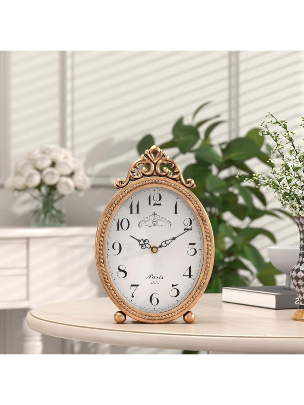 Vintage Antique Gold Table Clock | Rustic French Style Decorative Mantel Clock - Picture 6 of 8